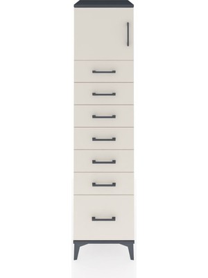 Kronos Dolap Tek Raflı 7 Çekmeceli Tek Kapaklı 44X59X182 Antrasit-Aytaşı