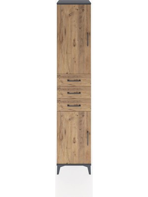 Hyperion Dolap 4 Raflı 3 Çekmeceli 2 Kapaklı 44X44X221 Antrasit-Çam