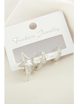 3 Adet Yıldız Zirkon Taşlı Küpe