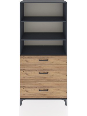 Hyperion Dolap 3 Raflı 3 Çekmeceli 88X44X195 Antrasit-Çam