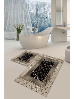 Kaymaz Tabanlı, Yıkanabilir, Toz ve Leke Tutmaz, 2'li Banyo Paspas Seti