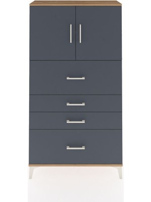 Arges Dolap 2 Raflı 4 Çekmeceli 2 Kapaklı 88X30X163 Çam-Antrasit