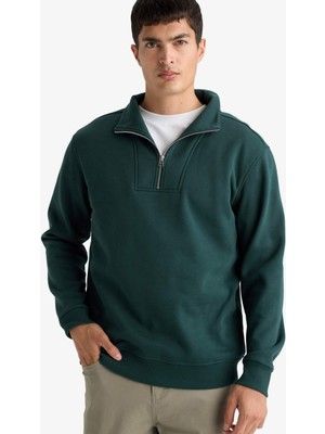 DeFacto Regular Fit Yarım Balıkçı Yaka Fermuarlı Kalın Sweatshirt F4136AX25AU