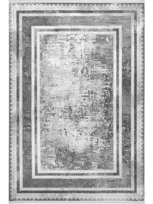 Aren Halı Melle Çerçeveli Gri Polyester Makine Halısı