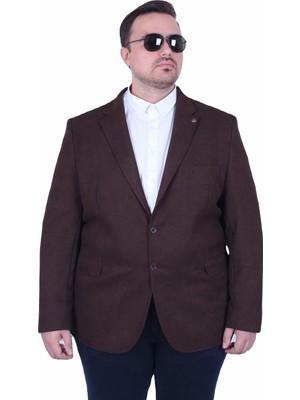 Mocgrande Erkek Büyük Beden 4 Drop Blazer Şönili Ceket 500602 Kahverengi