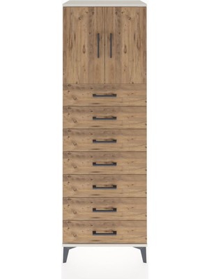 Hyperion Dolap Tek Raflı 7 Çekmeceli 2 Kapaklı 60X44X182 Aytaşı-Çam