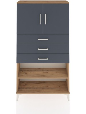 Arges Dolap 3 Raflı 3 Çekmeceli 2 Kapaklı 88X30X163 Çam-Antrasit