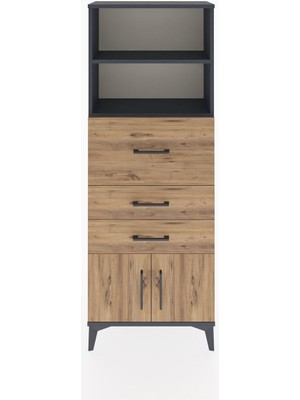 Arges Dolap 2 Raflı 3 Çekmeceli 2 Kapaklı 60X30X163 Antrasit-Çam