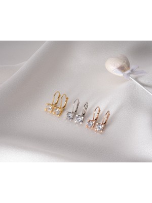 925 Ayar Papatya Silver Tektaş Küpe.rose.gold.rodaj