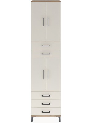 Arges Dolap 5 Raflı 5 Çekmeceli 4 Kapaklı 60X30X243 Çam-Aytaşı