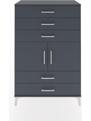 Hyperion Dolap Tek Raflı 5 Çekmeceli 2 Kapaklı 88X44X134 Antrasit-Antrasit