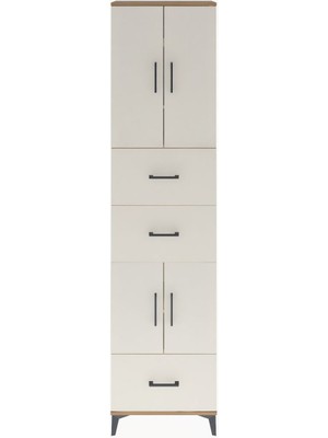 Arges Dolap 5 Raflı 3 Çekmeceli 4 Kapaklı 60X30X243 Çam-Aytaşı