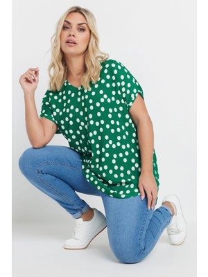 Büyük Beden V Yaka Kısa Kollu Puantiyeli T-Shirt 303956