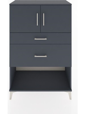 Hyperion Dolap Tek Raflı 2 Çekmeceli 2 Kapaklı 88X44X134 Antrasit-Antrasit