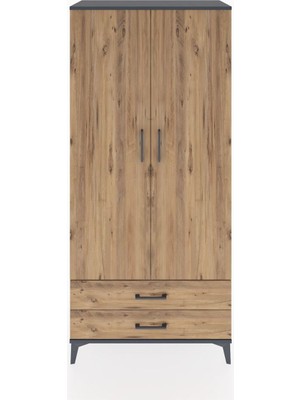 Hyperion Dolap 5 Raflı 2 Çekmeceli 2 Kapaklı 88X44X195 Antrasit-Çam