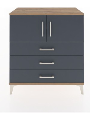 Hyperion Şifonyer 2 Raflı 3 Çekmeceli 2 Kapaklı 88X44X96 Çam-Antrasit