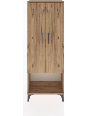 Arges Dolap Tek Raflı 2 Kapaklı Tek Askılı 60X30X163 Çam-Çam