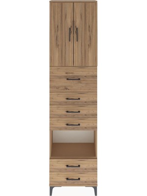 Arges Dolap 3 Raflı 6 Çekmeceli 2 Kapaklı 60X30X243 Çam-Çam