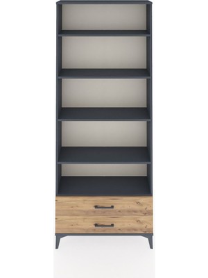 Arges Dolap 5 Raflı 2 Çekmeceli 88X30X221 Antrasit-Çam