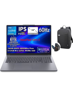 Ideapad Slim 3 16IRH10 Intel Core I5-13420H 24GB 1tb SSD 16" Wuxga (1920X1200) IPS Panel Freedos Taşınabilir Dizüstü Bilgisayar 83K20073TR + B210 Siyah Çanta Hediyeli