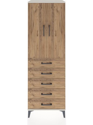 Hyperion Dolap 2 Raflı 5 Çekmeceli 2 Kapaklı 60X44X182 Aytaşı-Çam