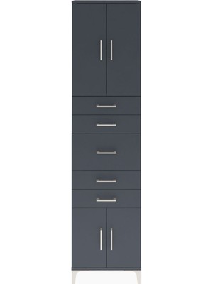 Arges Dolap 2 Raflı 5 Çekmeceli 4 Kapaklı 60X30X243 Antrasit-Antrasit