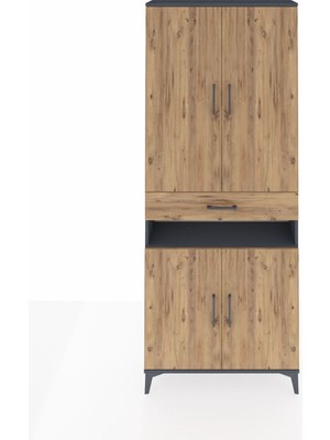 Arges Dolap 5 Raflı Tek Çekmeceli 4 Kapaklı 88X30X221 Antrasit-Çam