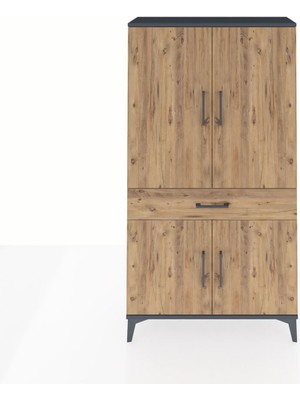 Arges Dolap 4 Raflı Tek Çekmeceli 4 Kapaklı 88X30X163 Antrasit-Çam