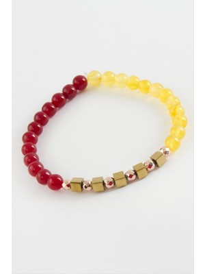 Sarı Kırmızı Doğaltaş Bileklik 6 mm