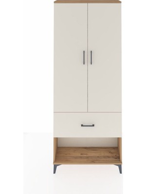 Arges Dolap 3 Raflı Tek Çekmeceli 2 Kapaklı 88X30X221 Çam-Aytaşı