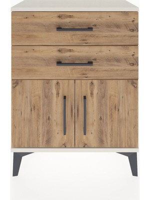 Arges Komodin Tek Raflı 2 Çekmeceli 2 Kapaklı 60X30X80 Aytaşı-Çam