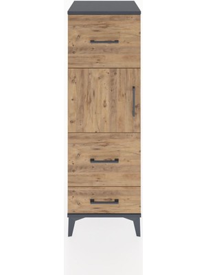 Hyperion Dolap Tek Raflı 3 Çekmeceli Tek Kapaklı 44X44X134 Antrasit-Çam