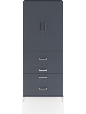 Arges Dolap 3 Raflı 4 Çekmeceli 2 Kapaklı 88X30X221 Antrasit-Antrasit
