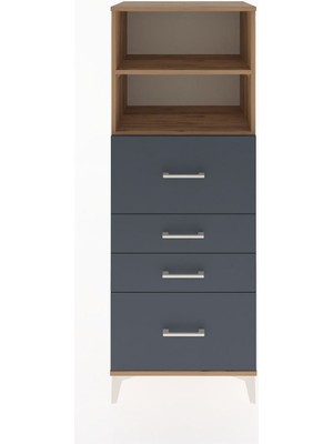 Hyperion Dolap 2 Raflı 4 Çekmeceli 60X44X163 Çam-Antrasit