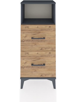 Arges Komodin Tek Raflı 2 Çekmeceli 44X30X106 Antrasit-Çam