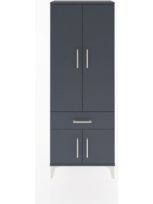 Arges Dolap 3 Raflı Tek Çekmeceli 4 Kapaklı 60X30X163 Antrasit-Antrasit