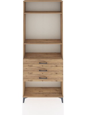 Arges Dolap 3 Raflı 3 Çekmeceli 88X30X221 Çam-Çam