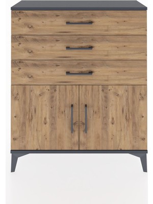 Arges Şifonyer Tek Raflı 3 Çekmeceli 2 Kapaklı 88X30X106 Antrasit-Çam