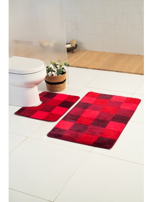 Şık Bordo 2'li Banyo Paspası Seti, Rahatlık ve Zarafet Sunar