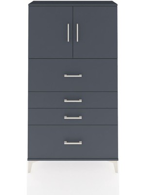 Arges Dolap 2 Raflı 4 Çekmeceli 2 Kapaklı 88X30X163 Antrasit-Antrasit