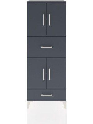 Arges Dolap 4 Raflı 2 Çekmeceli 4 Kapaklı 60X30X163 Antrasit-Antrasit