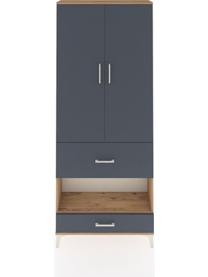 Arges Dolap 4 Raflı 2 Çekmeceli 2 Kapaklı 88X30X221 Çam-Antrasit