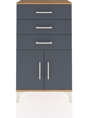 Arges Komodin Tek Raflı 3 Çekmeceli 2 Kapaklı 60X30X106 Çam-Antrasit
