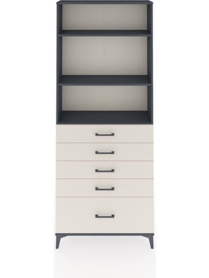 Arges Dolap 3 Raflı 5 Çekmeceli 88X30X221 Antrasit-Aytaşı