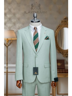 Özel Tasarım Italyan Kesim Erkek Blazertakım Elbise Su Yeşili