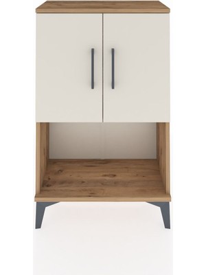 Arges Komodin 2 Raflı 2 Kapaklı 60X30X96 Çam-Aytaşı