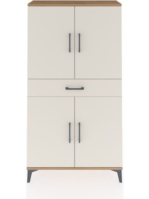 Arges Dolap 3 Raflı Tek Çekmeceli 4 Kapaklı 88X30X163 Çam-Aytaşı