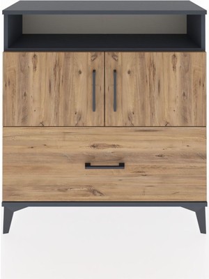 Arges Şifonyer 3 Raflı Tek Çekmeceli 2 Kapaklı 88X30X96 Antrasit-Çam