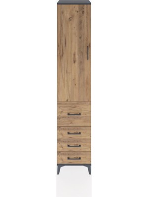Hyperion Dolap 3 Raflı 4 Çekmeceli Tek Kapaklı 44X44X221 Antrasit-Çam
