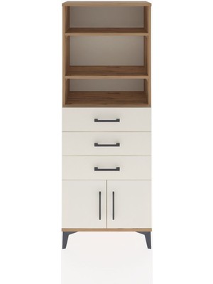 Arges Dolap 3 Raflı 3 Çekmeceli 2 Kapaklı 60X30X163 Çam-Aytaşı